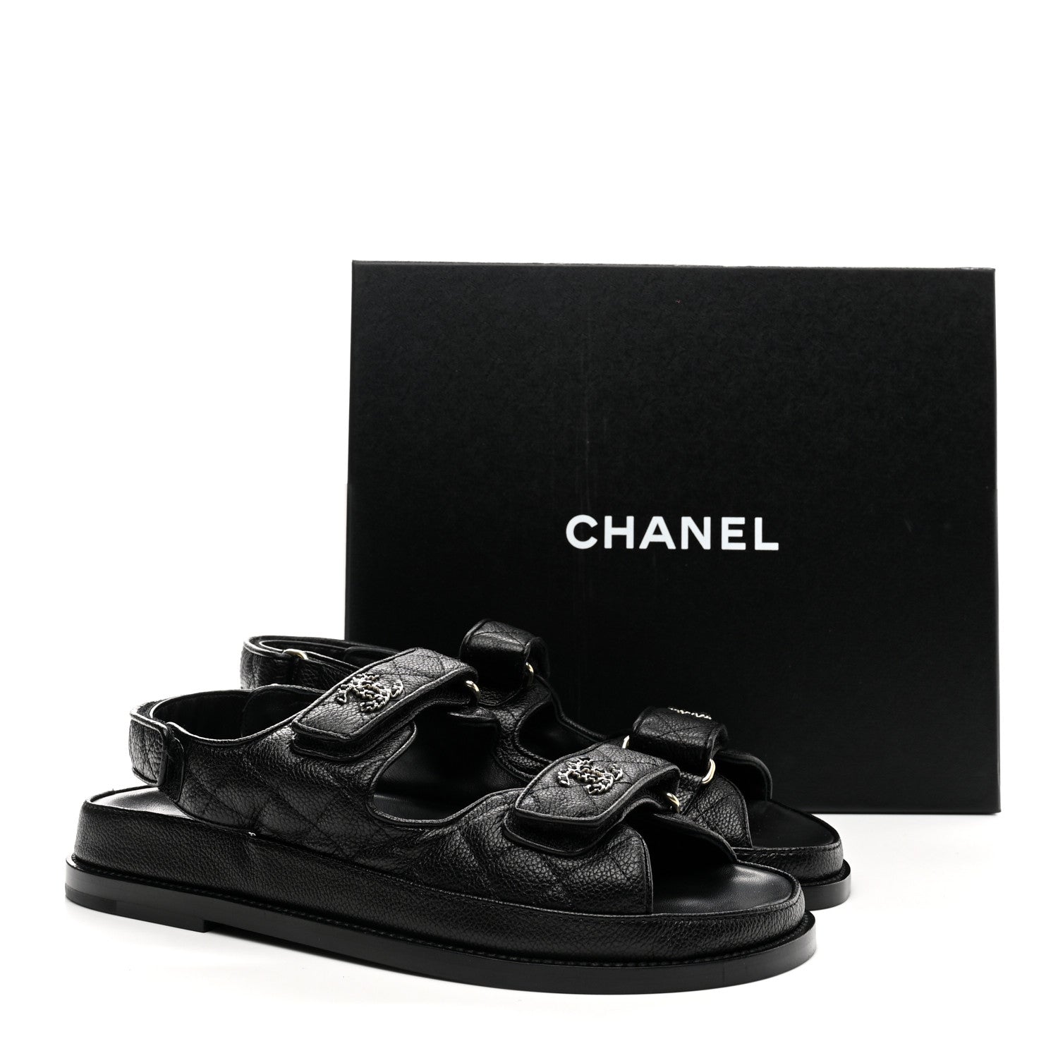 Chanel Grained Calfskin Velcro Dad Sandals 38.5 Black 11 of 11
