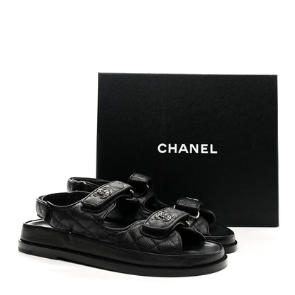 Chanel Grained Calfskin Velcro Dad Sandals 38.5 Black 11 of 11