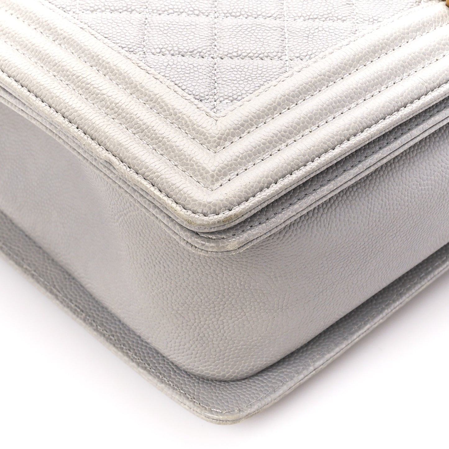 Caviar Quilted New Medium Boy Flap Grey