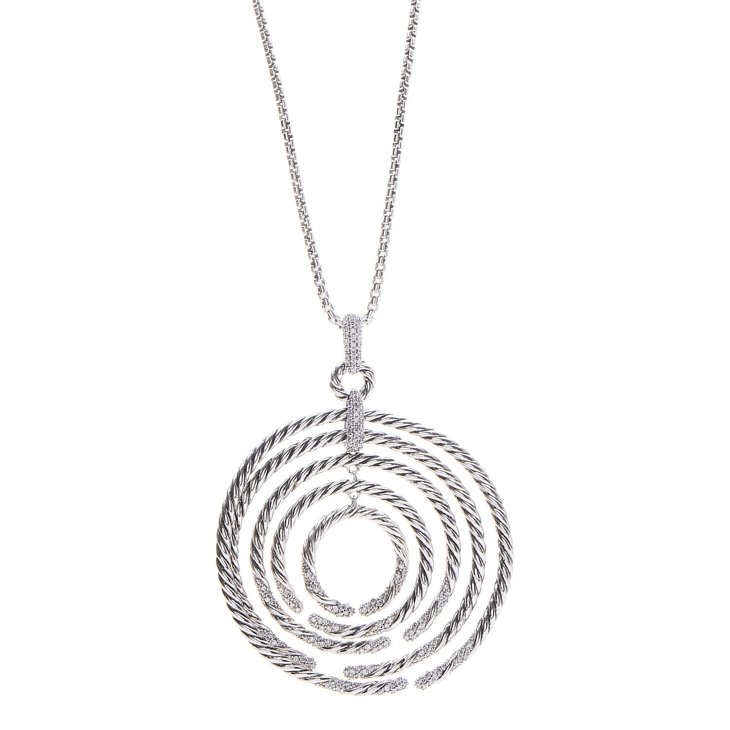 David Yurman Sterling Silver Diamond Large Willow Pendant Necklace 1 of 7