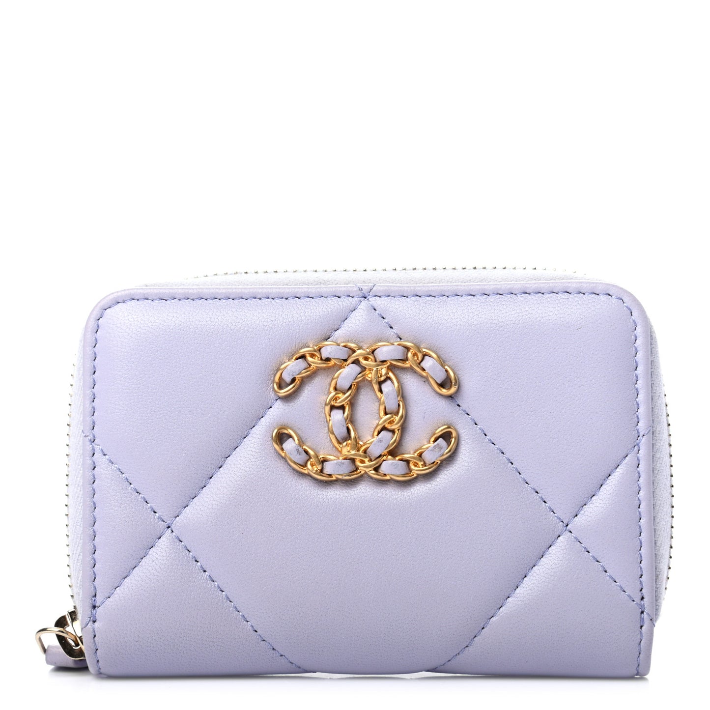 Lambskin Quilted 19 Zip Around Coin Purse Wallet Light Purple