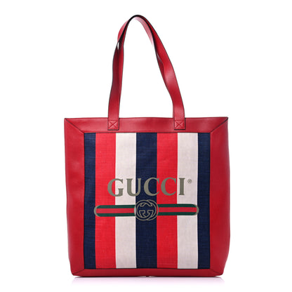 Gucci Canvas Calfskin Sylvie Stripe Logo Mens Tote Red White Blue 1 of 11