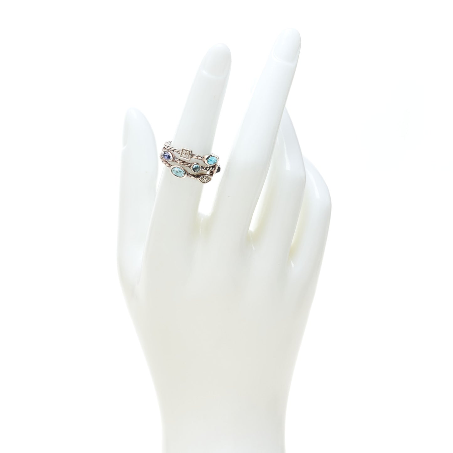 Sterling Silver Diamond Iolite Blue Topaz Confetti 3 Row Ring 52 6