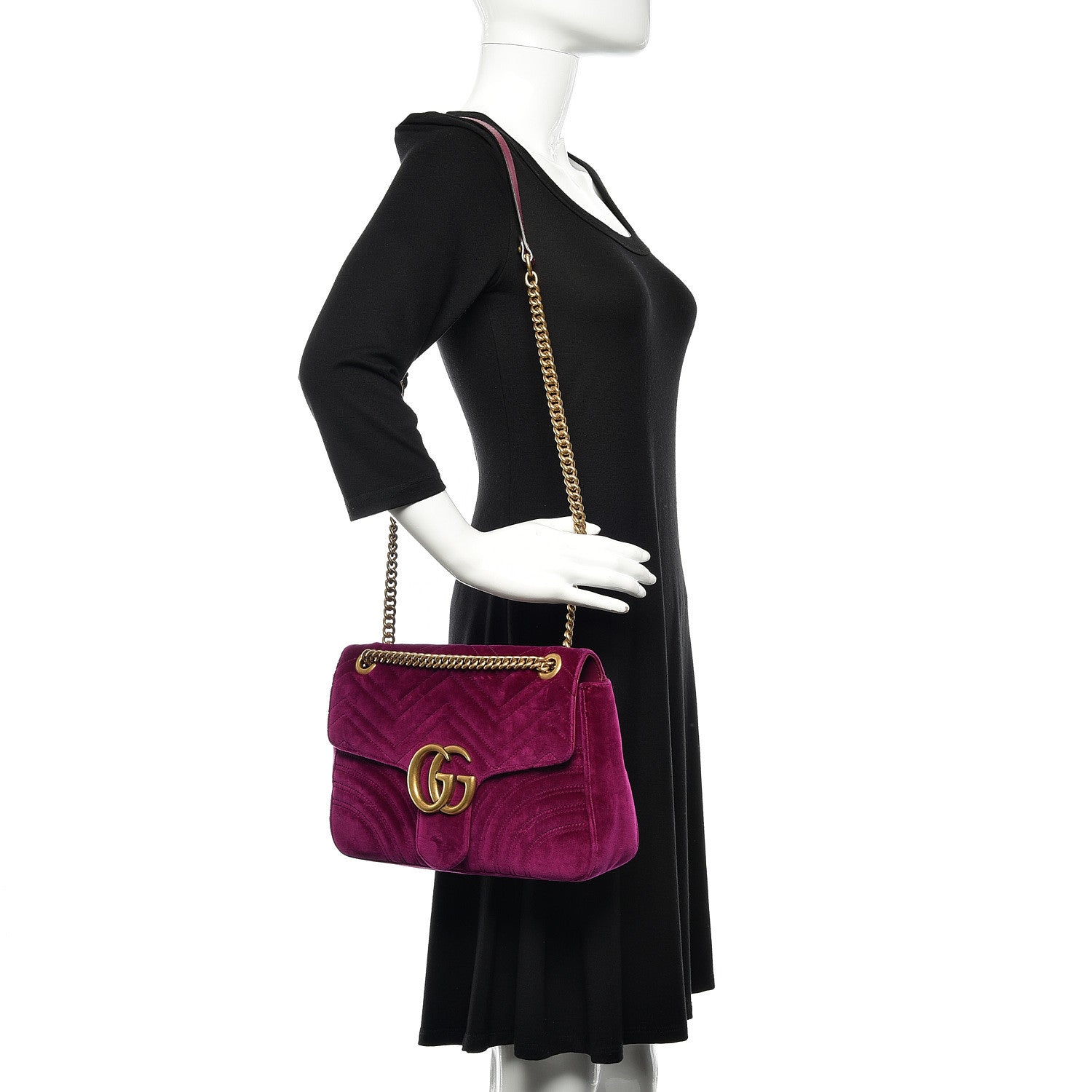 Gucci Velvet Matelasse Medium GG Marmont Shoulder Bag Fuchsia Violet Cyclamen 2 of 16