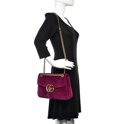 Gucci Velvet Matelasse Medium GG Marmont Shoulder Bag Fuchsia Violet Cyclamen 2 of 16