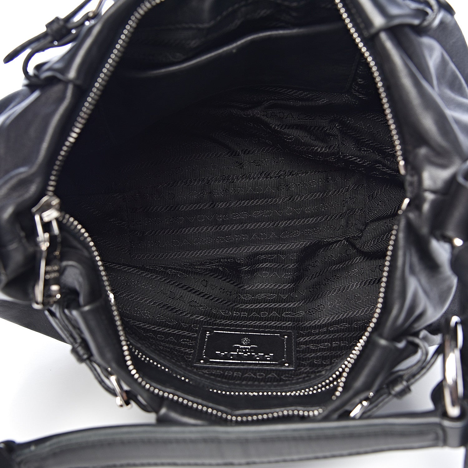 Prada Soft Calfskin Pleated Hobo Black 5 of 16