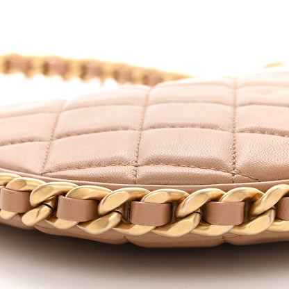 Chanel Shiny Crumpled Lambskin Quilted Trendy Chain Around Hobo Dark Beige 9 of 10