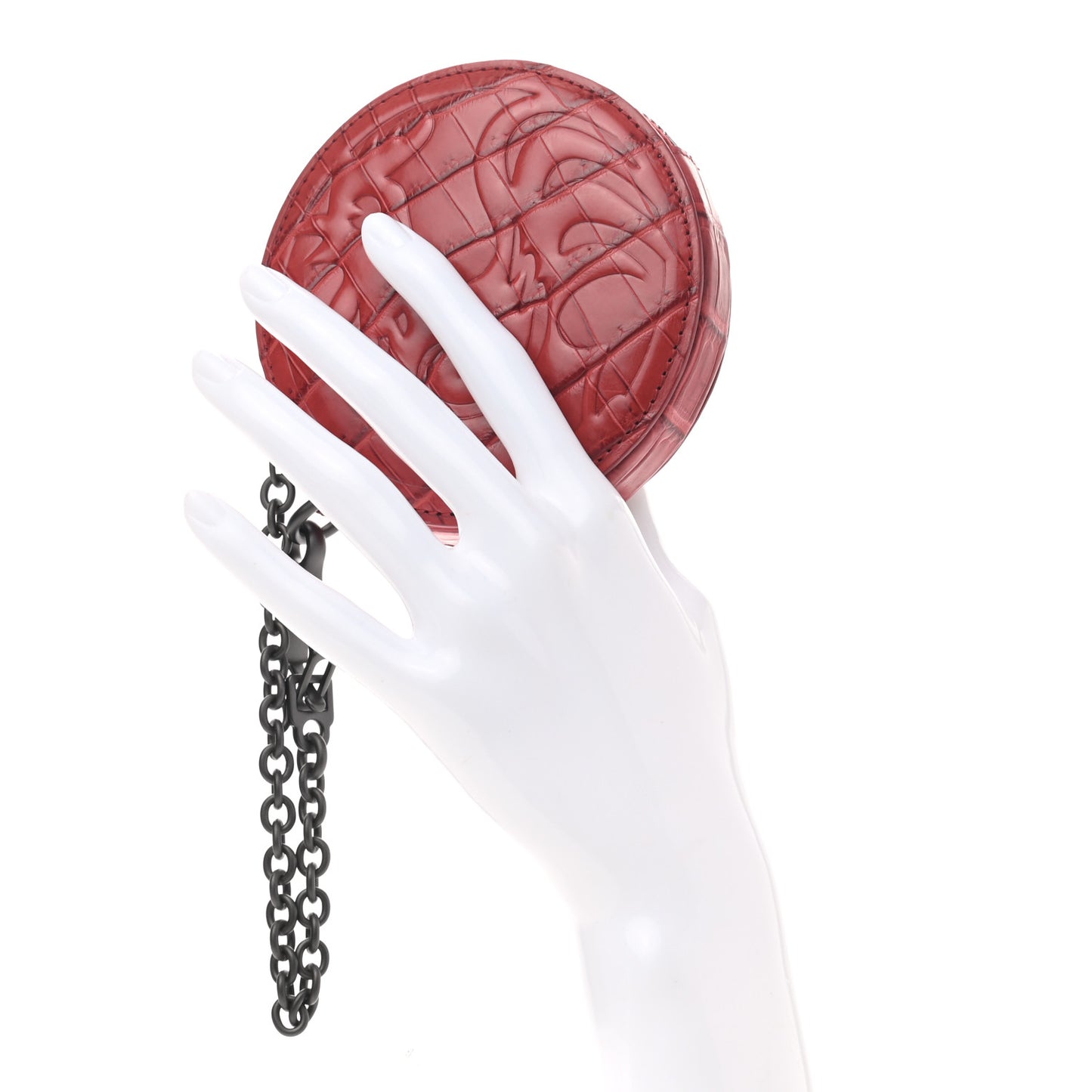 Calfskin Crocodile Embossed Round Coin Pouch Key Ring