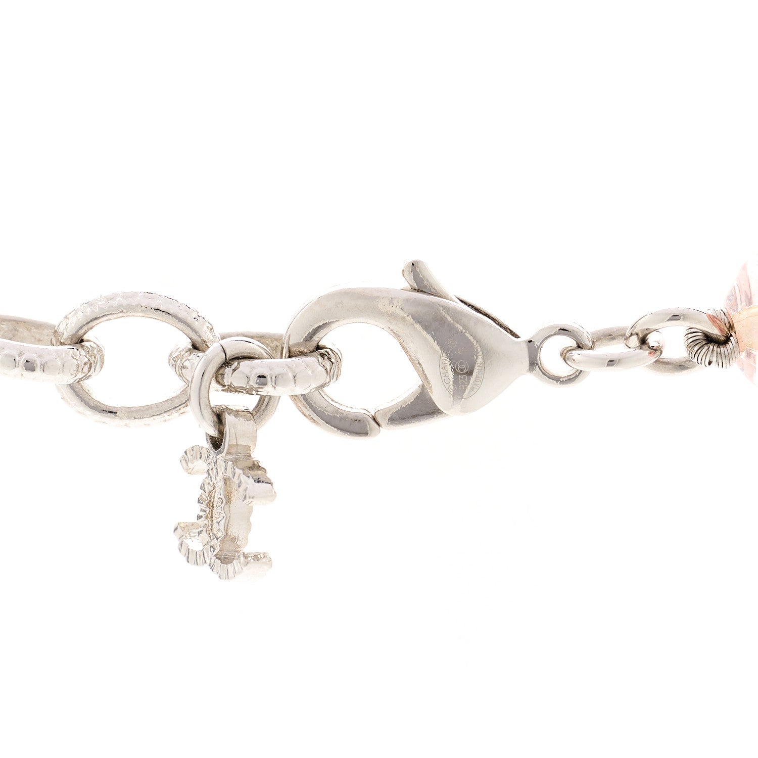 Chanel Resin Bead Crystal CC Bow Drop Choker Necklace Pink Silver 5 of 6