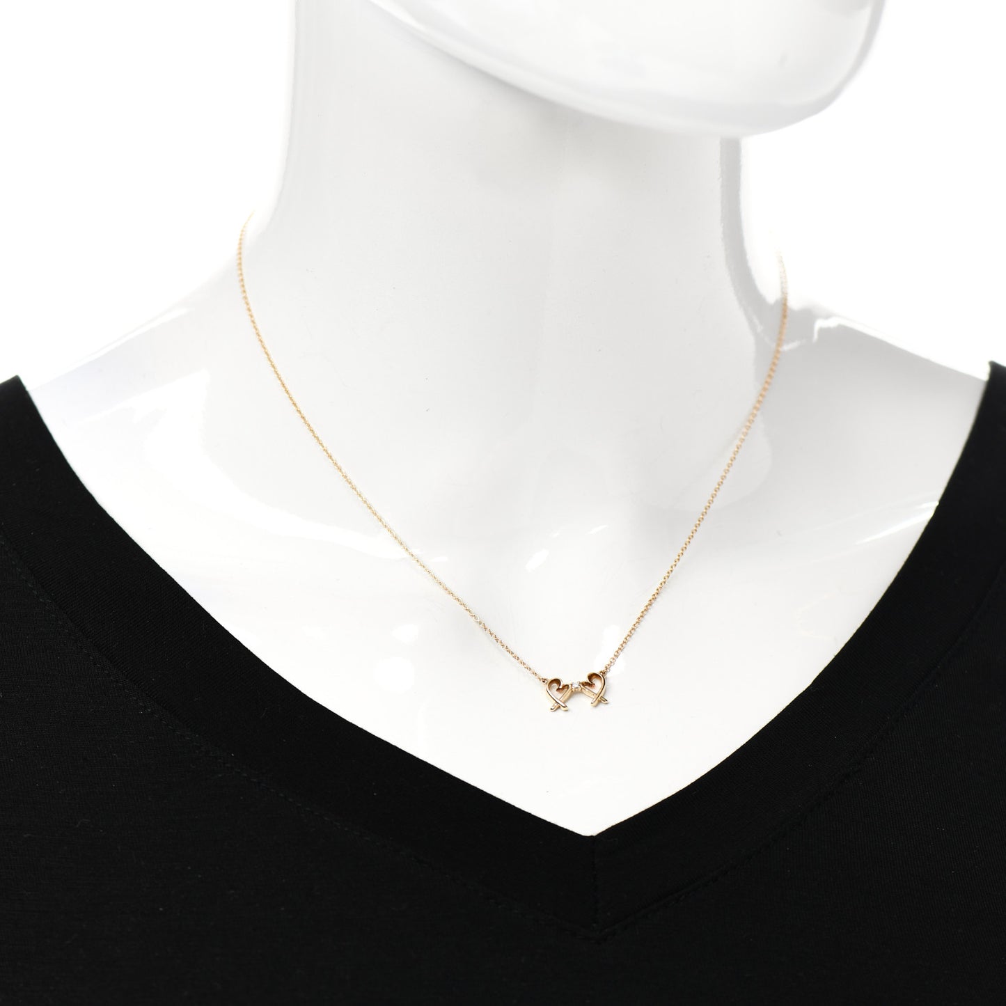 18K Yellow Gold Diamond Paloma Picasso Double Loving Heart Pendant Necklace