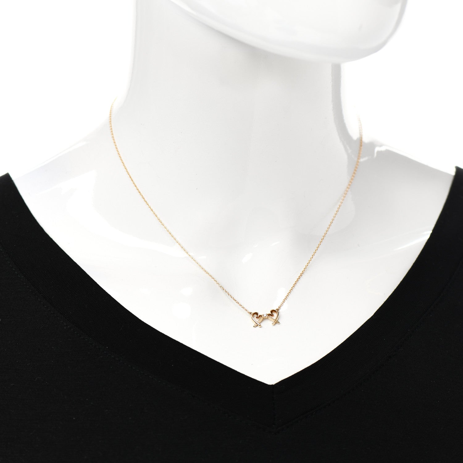 Tiffany 18K Yellow Gold Diamond Paloma Picasso Double Loving Heart Pendant Necklace 2 of 6