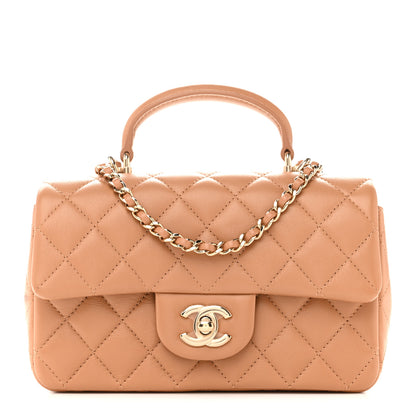 Chanel Lambskin Quilted Mini Top Handle Rectangular Flap Dark Beige 2 of 23