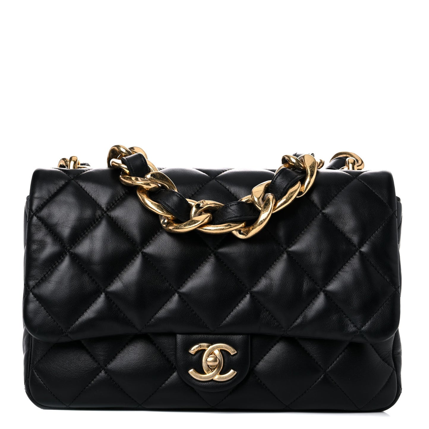 Lambskin Quilted Large CC Funky Town Flap Black