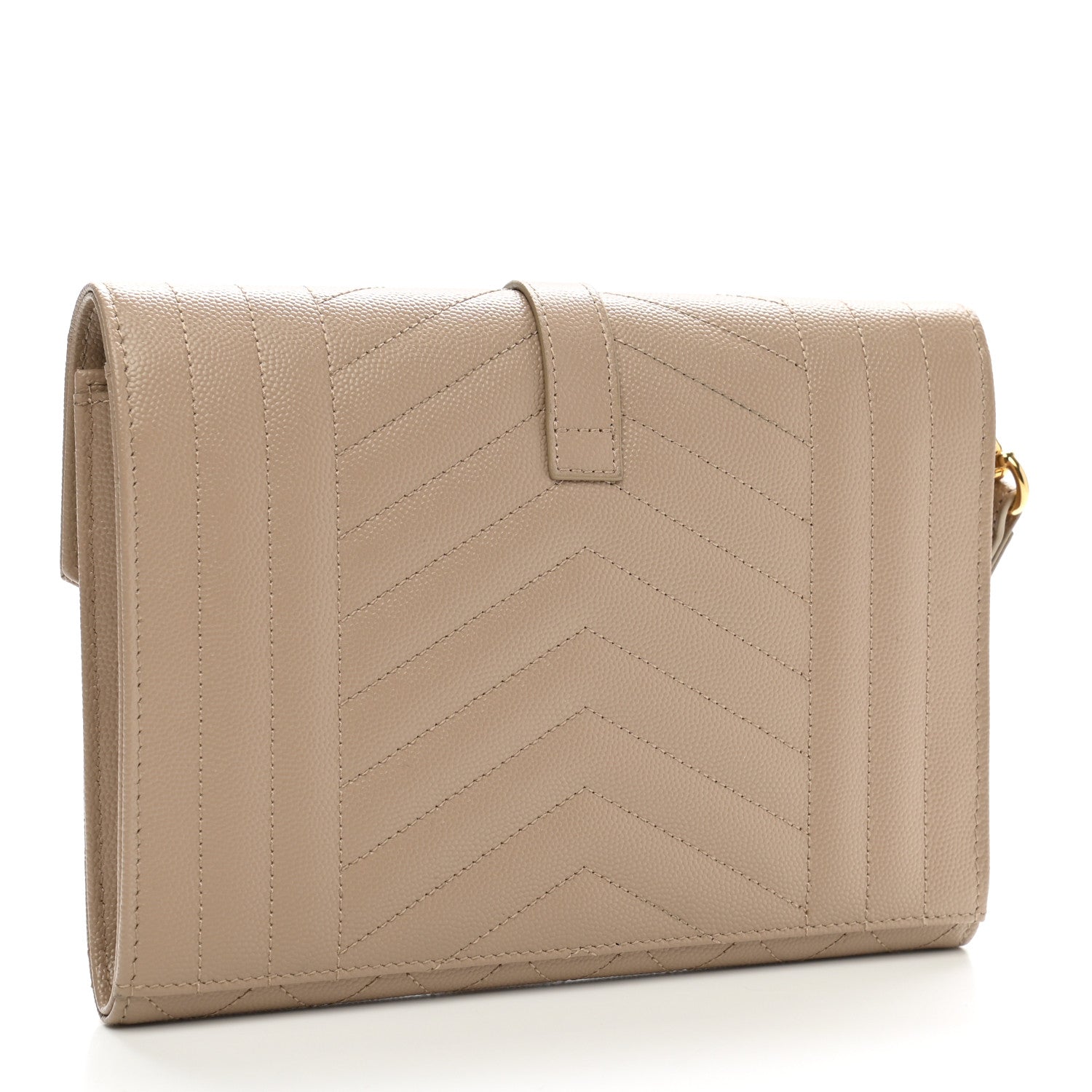 Saint Laurent Grain De Poudre Textured Mixed Matelasse Triquilt Monogram Clutch Dark Beige 3 of 9