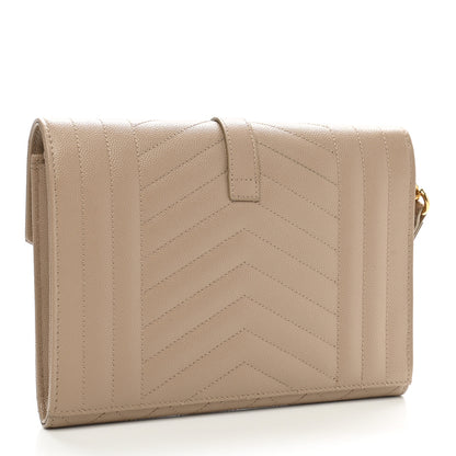 Saint Laurent Grain De Poudre Textured Mixed Matelasse Triquilt Monogram Clutch Dark Beige 3 of 9