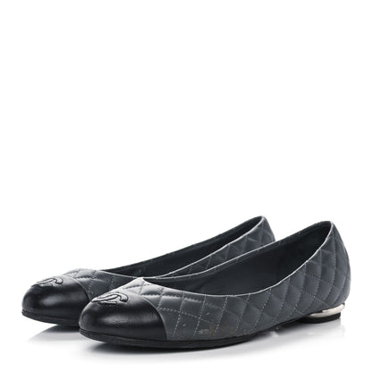 Chanel Lambskin Quilted Cap Toe Ballerina Flats 36.5 Charcoal Black 3 of 10