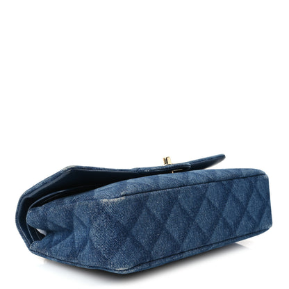 Chanel Printed Denim Quilted Medium Double Flap Dark Blue 4 of 11