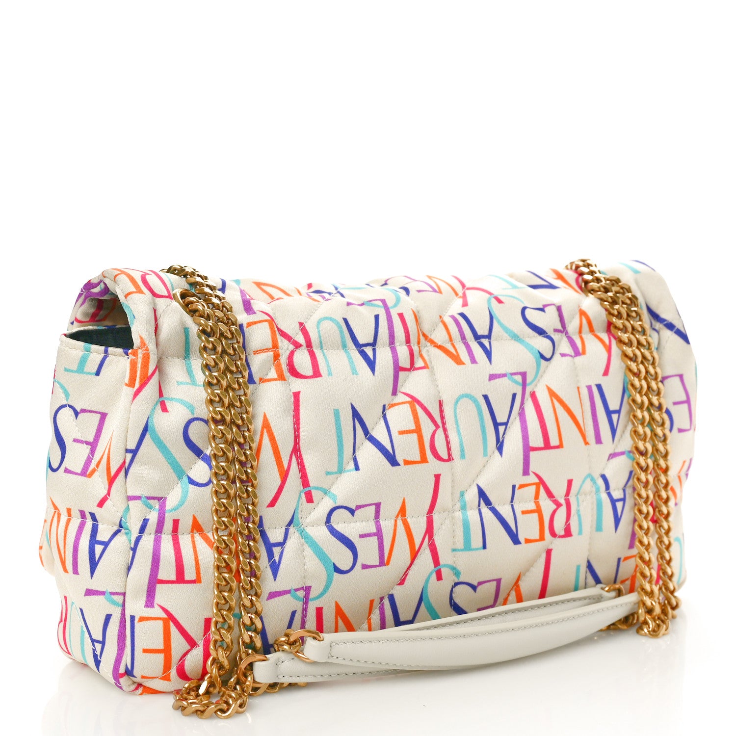 Saint Laurent Silk Carre Rive Gauche Print Patchwork Monogram Medium Jamie Multicolor White 3 of 10