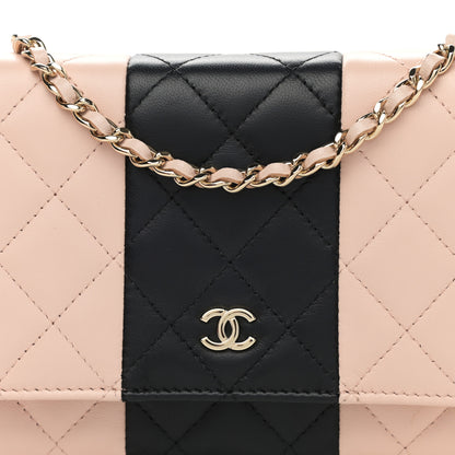 Chanel Lambskin Quilted Wallet On Chain WOC Beige Black 9 of 13