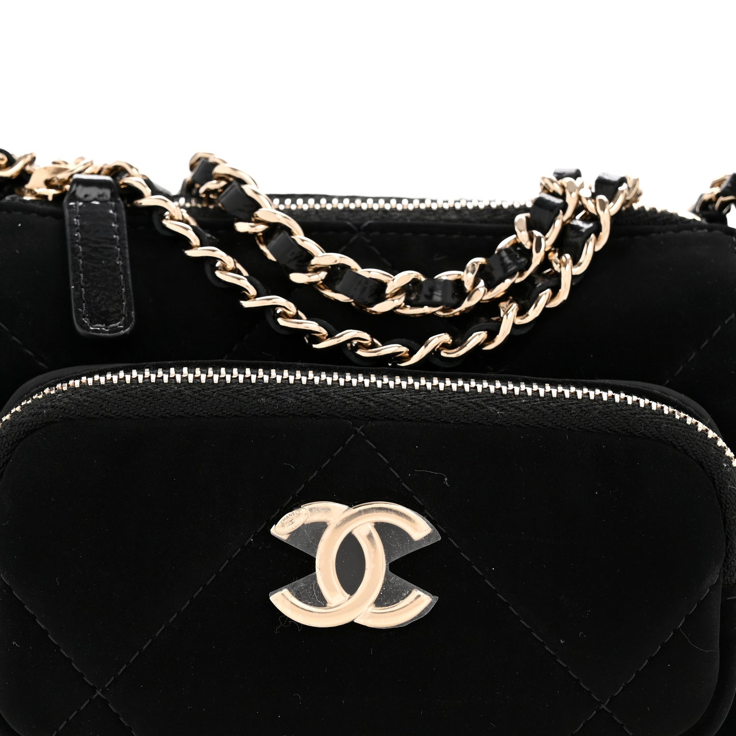 Velvet Effect Nylon Shiny Crumpled Calfskin Mini Quilted Chanel 25 Clutch With Chain Black