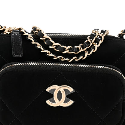 Chanel Velvet Effect Nylon Shiny Crumpled Calfskin Mini Quilted Chanel 25 Clutch With Chain Black 9 of 11