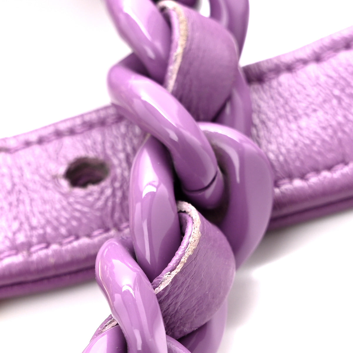 Lambskin Lacquered Metal Quilted Flap Chain Belt Bag Purple