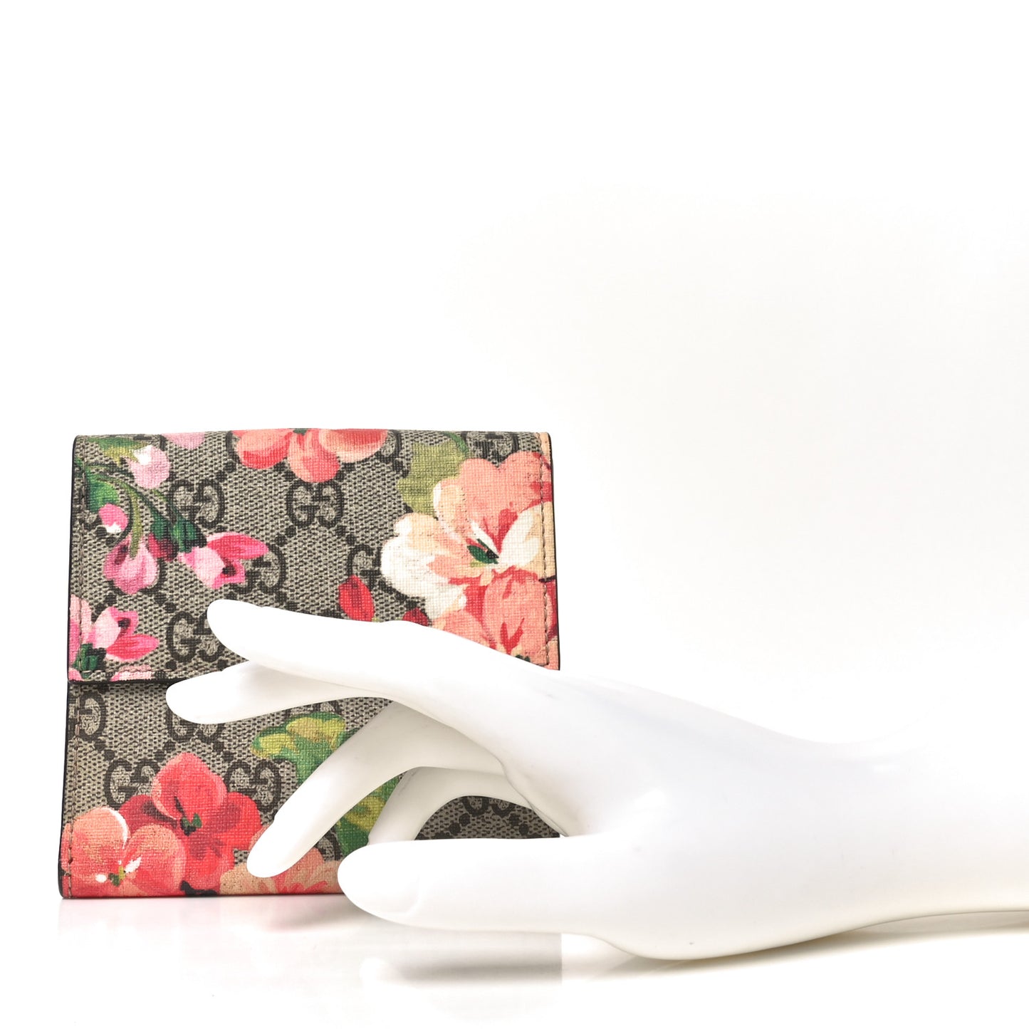 GG Supreme Monogram Blooms French Flap Wallet Beige Multicolor Dry Rose
