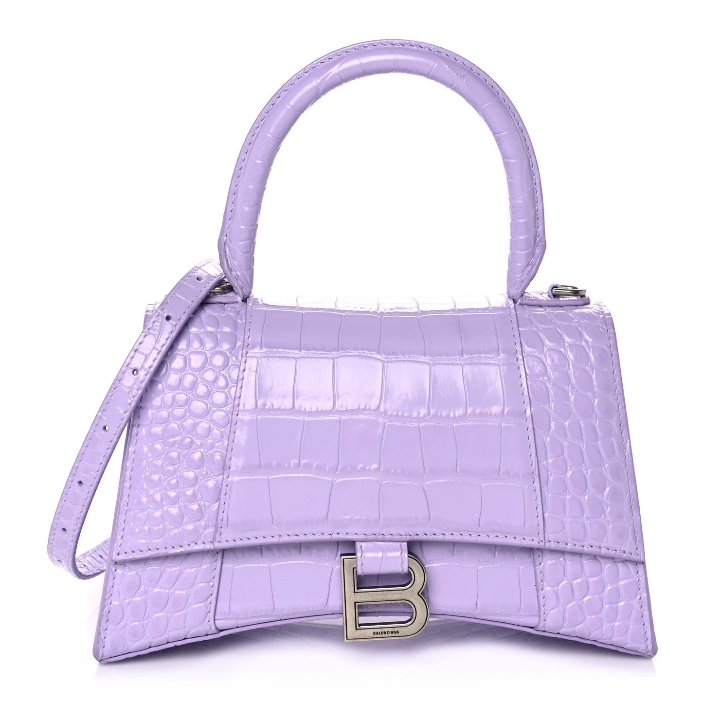 Shiny Calfskin Crocodile Embossed Small Hourglass Top Handle Bag Lilac
