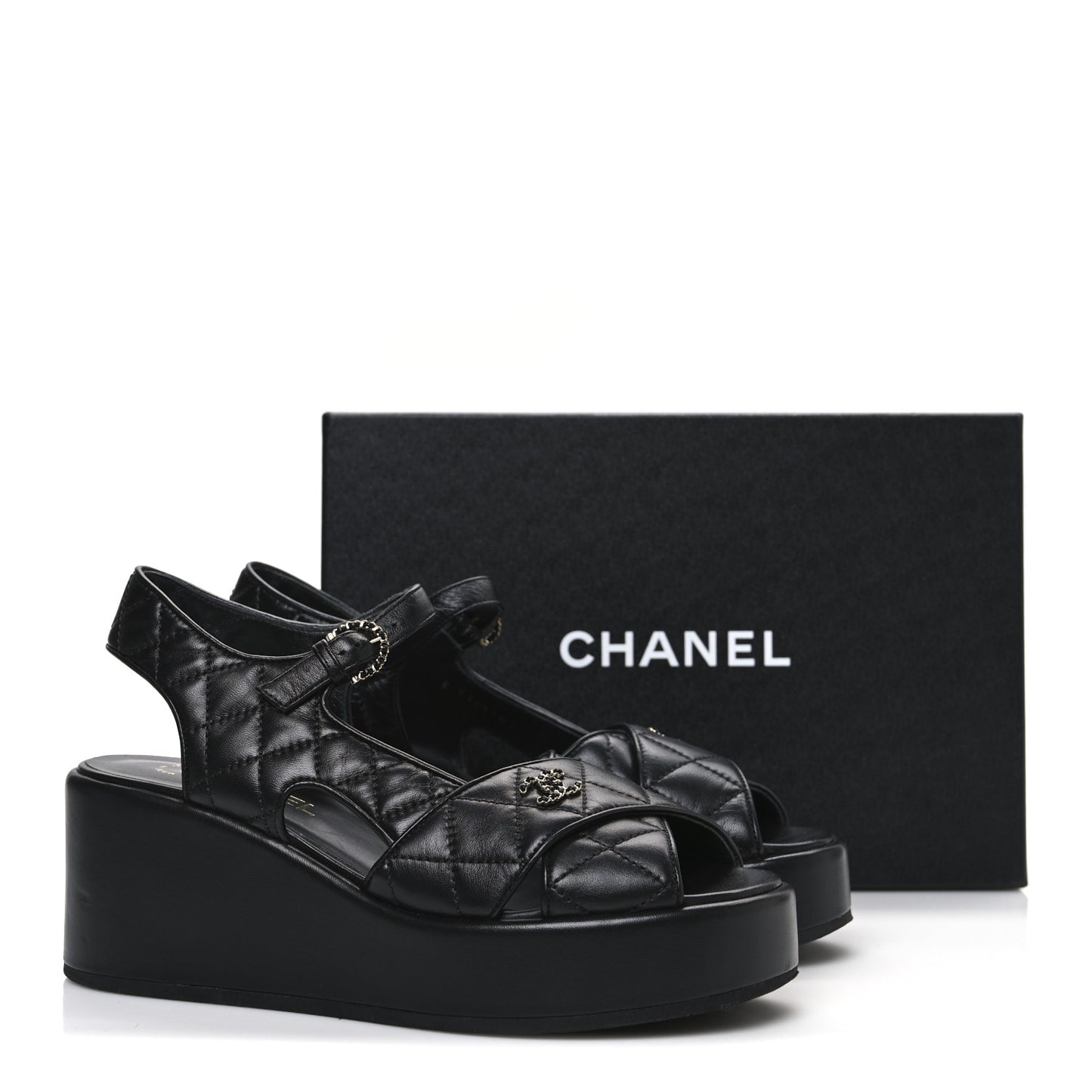 Lambskin Quilted CC Platform Sandals 39 Black