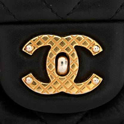 Chanel Calfskin Chevron Quilted Mini Rock The Corner Flap Black 6 of 13