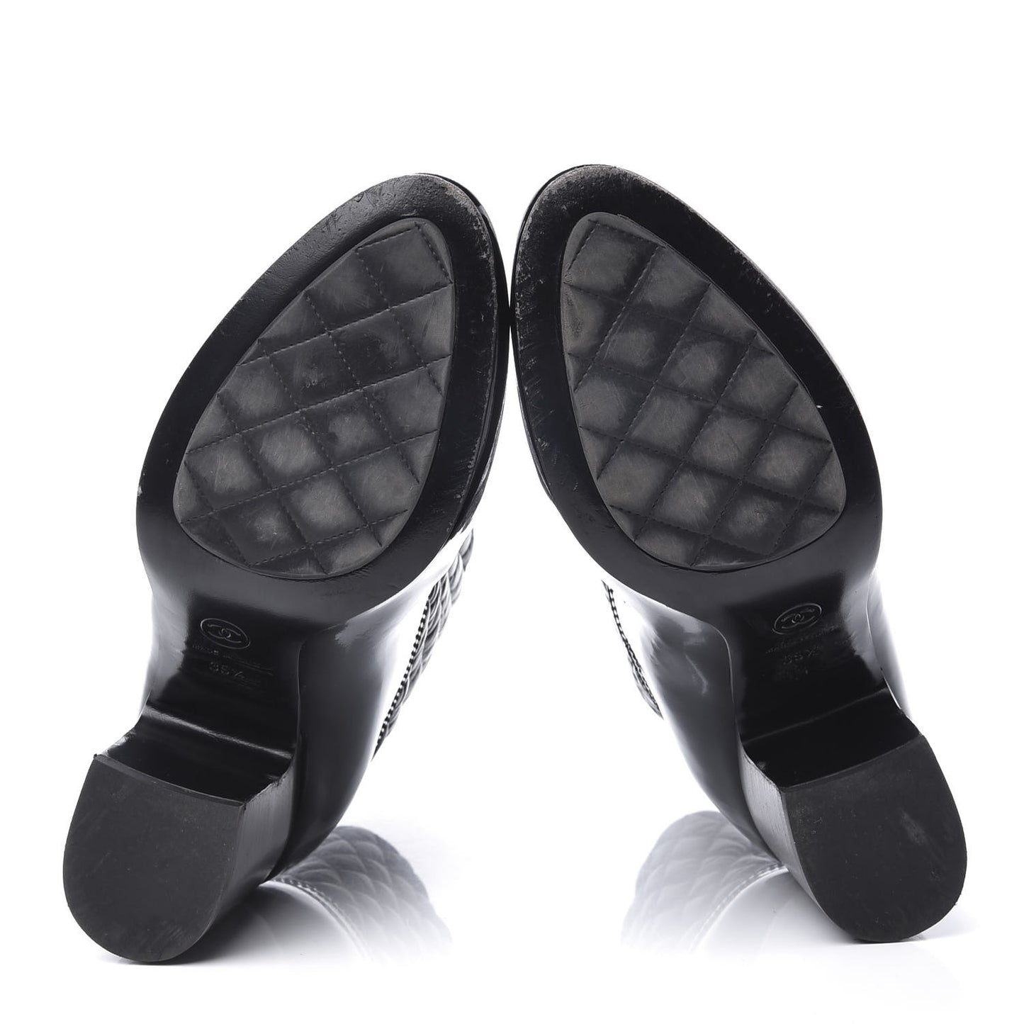 Calfskin Patent Quilted CC Short Boots 39.5 Black