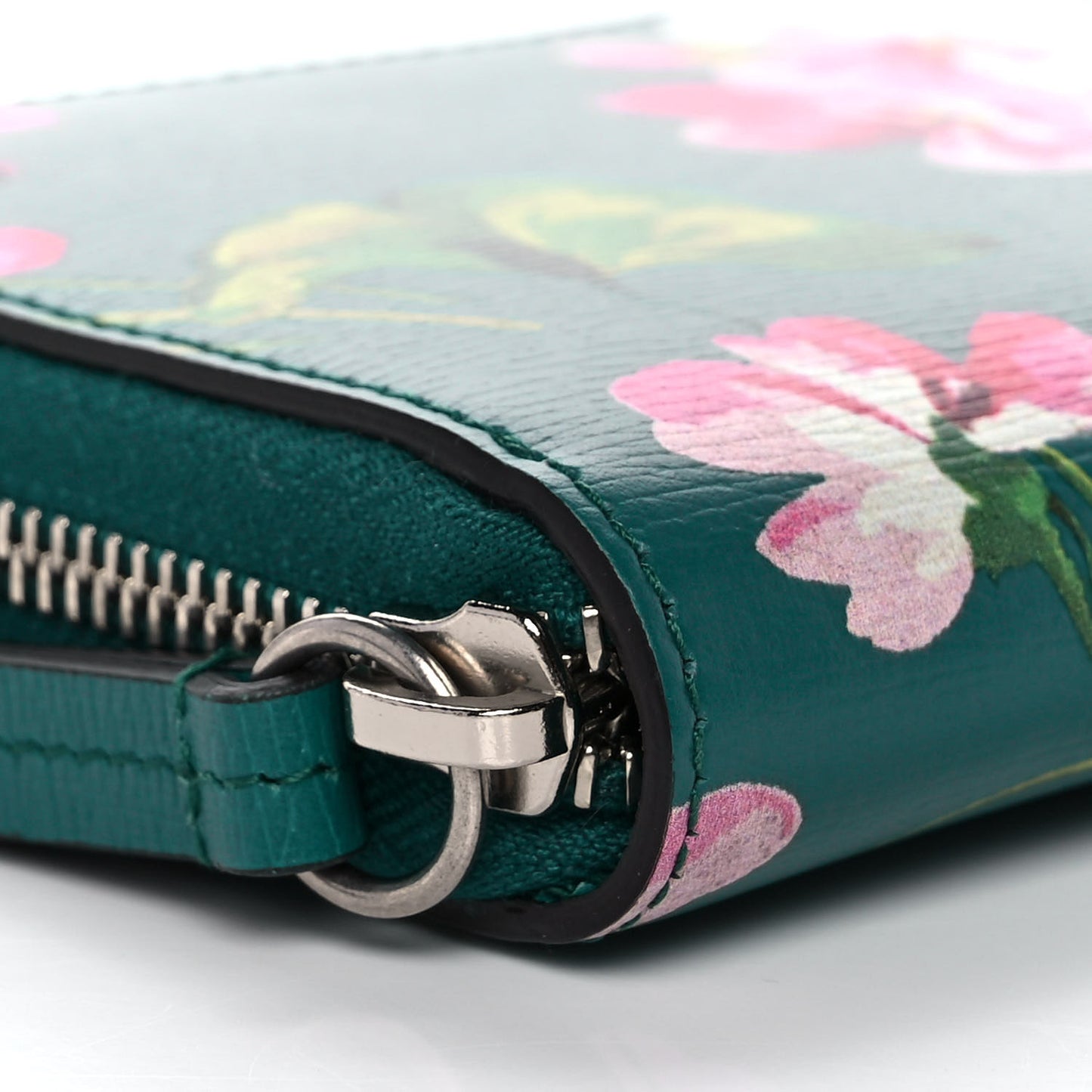 Calfskin Blooms Print Zip Around Wallet Bright Emerald Multicolor