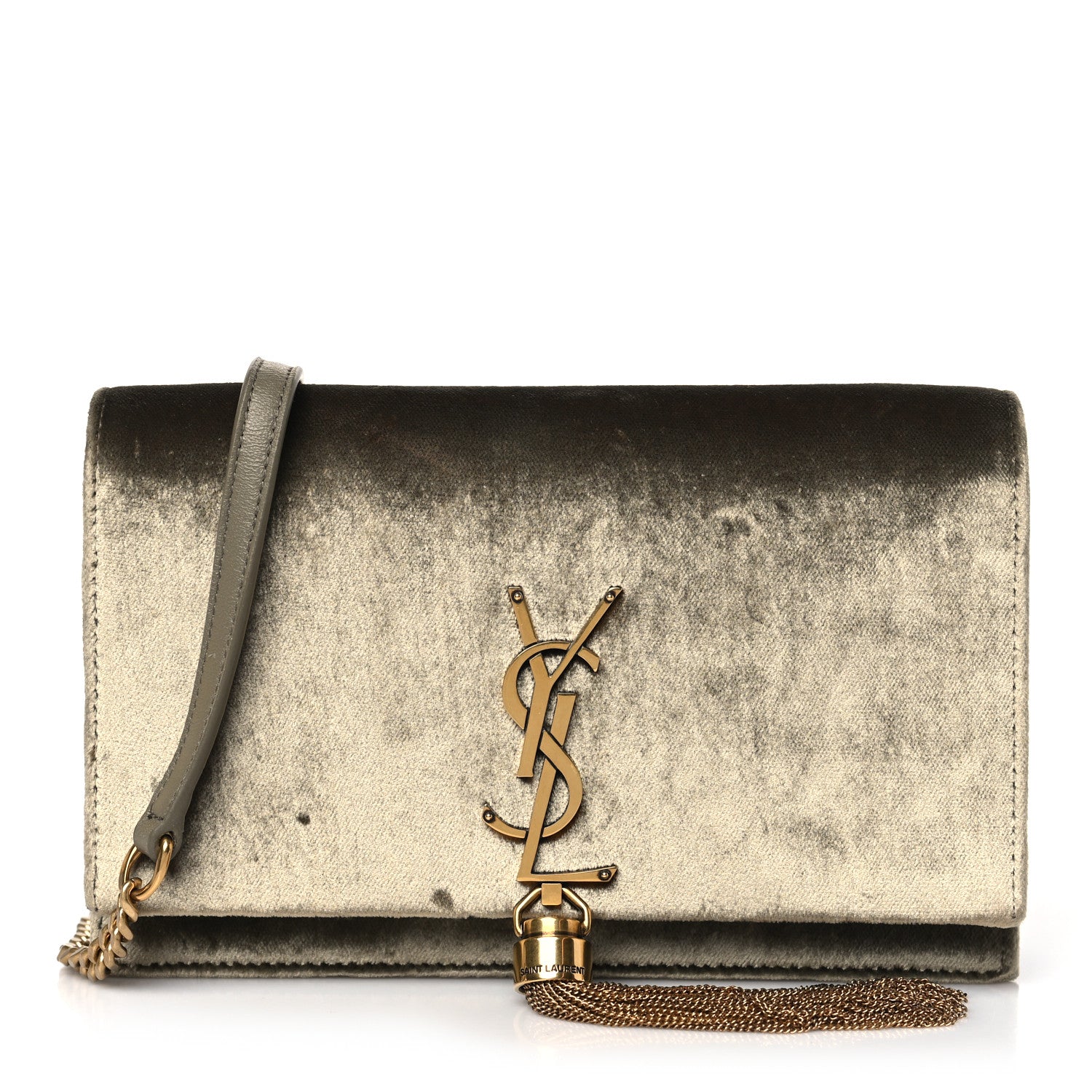 Saint Laurent Velvet Medium Classic Monogram Kate Tassel Satchel Olive 1 of 9