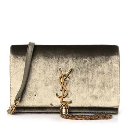Saint Laurent Velvet Medium Classic Monogram Kate Tassel Satchel Olive 1 of 9