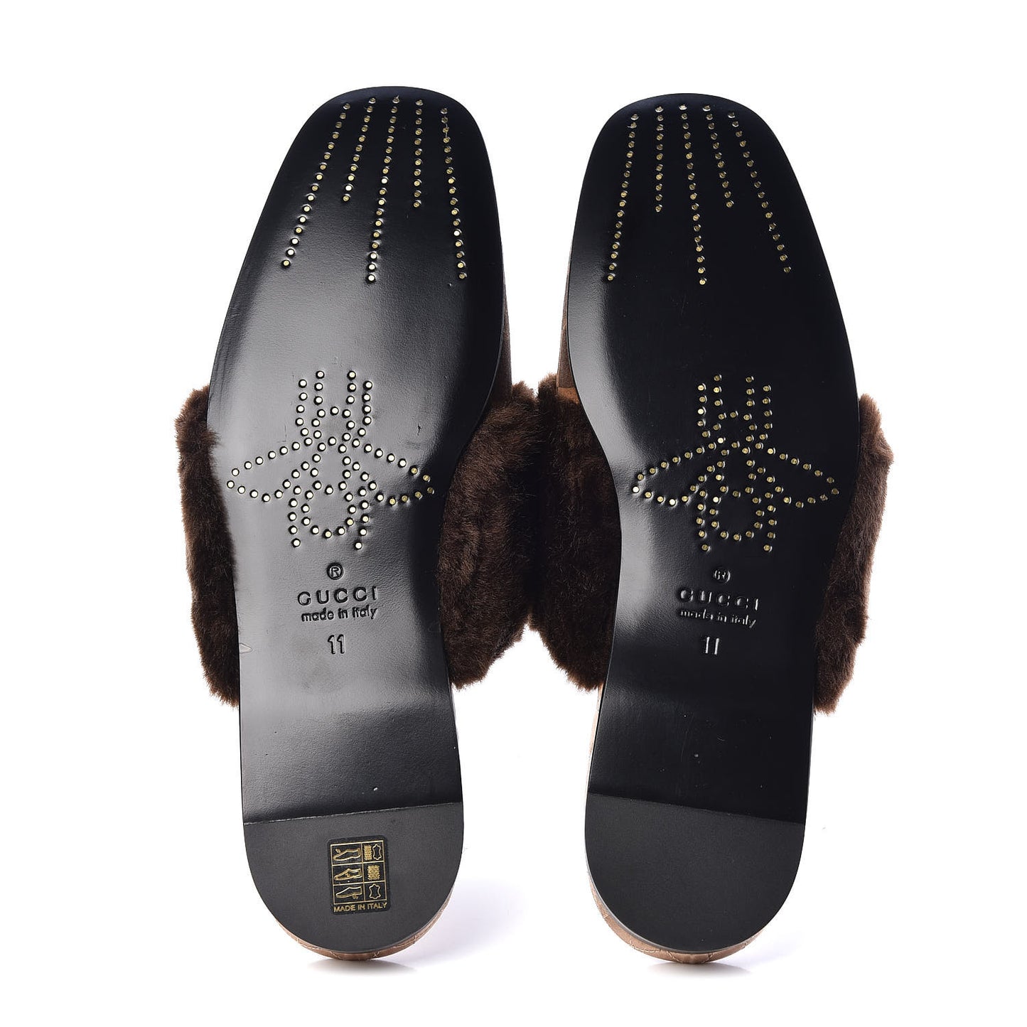 Calfskin Faux Fur Square G Mens Lawrence Slippers 11 Brown