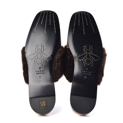 Gucci Calfskin Faux Fur Square G Mens Lawrence Slippers 11 Brown 6 of 8