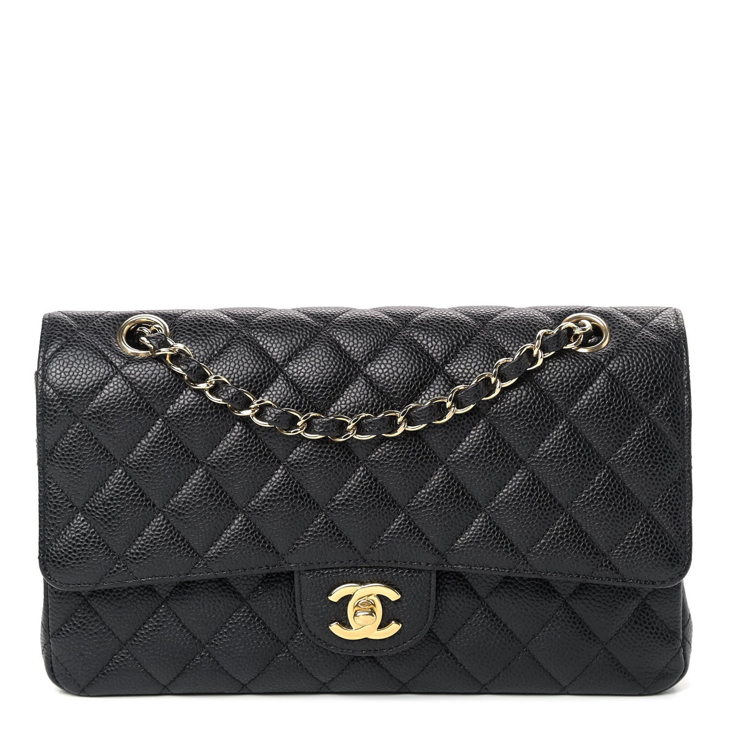 Caviar Quilted Medium Double Flap Black