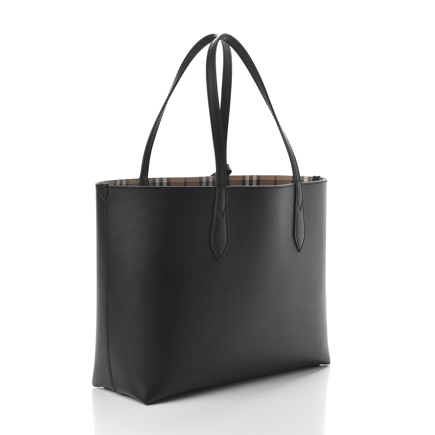 Burberry Grainy Calfskin Haymarket Check Medium Reversible Tote Black 3 of 15