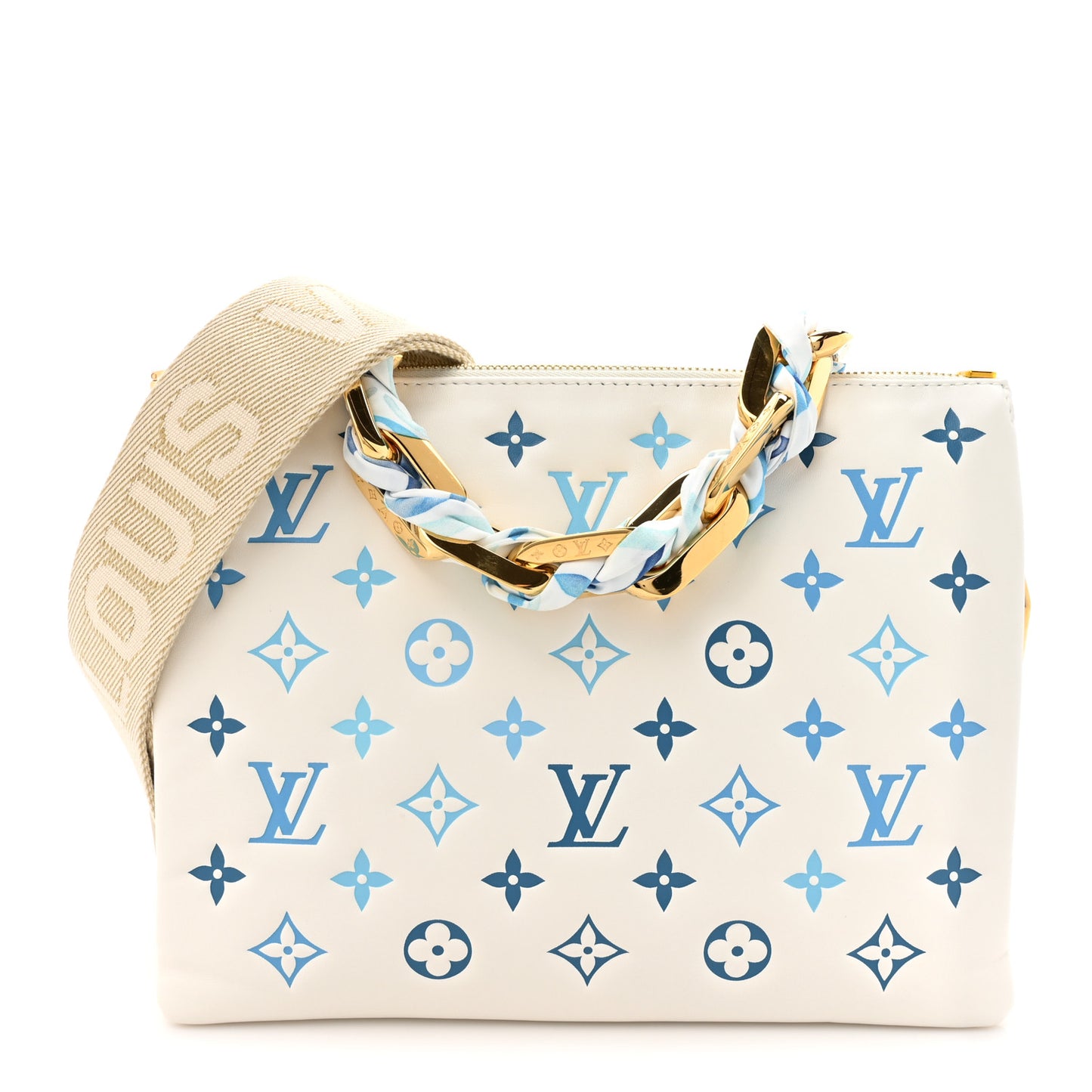 Lambskin Embossed Monogram Tricolor By The Pool Coussin PM White Blue