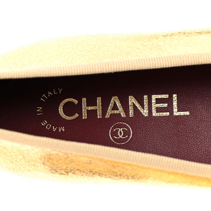 Chanel Metallic Crackled Laminated Calfskin CC Cap Toe Ballerina Flats 38.5 Gold Silver 8 of 10