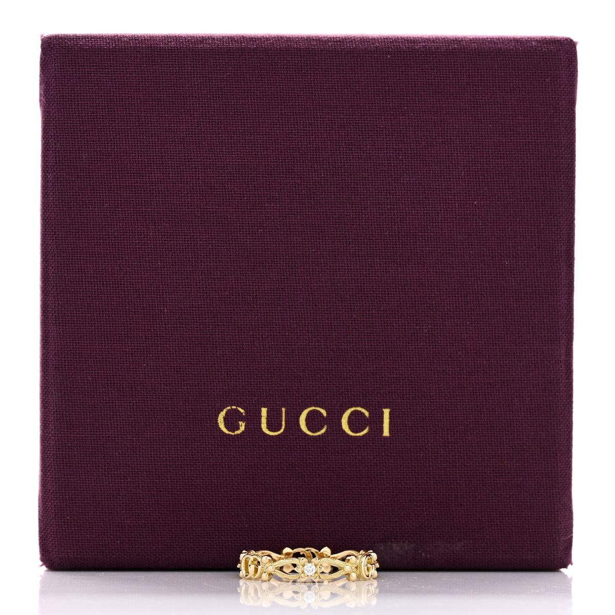 Gucci 18K Yellow Gold Diamond Flora Band Ring 58 8.25 5 of 5