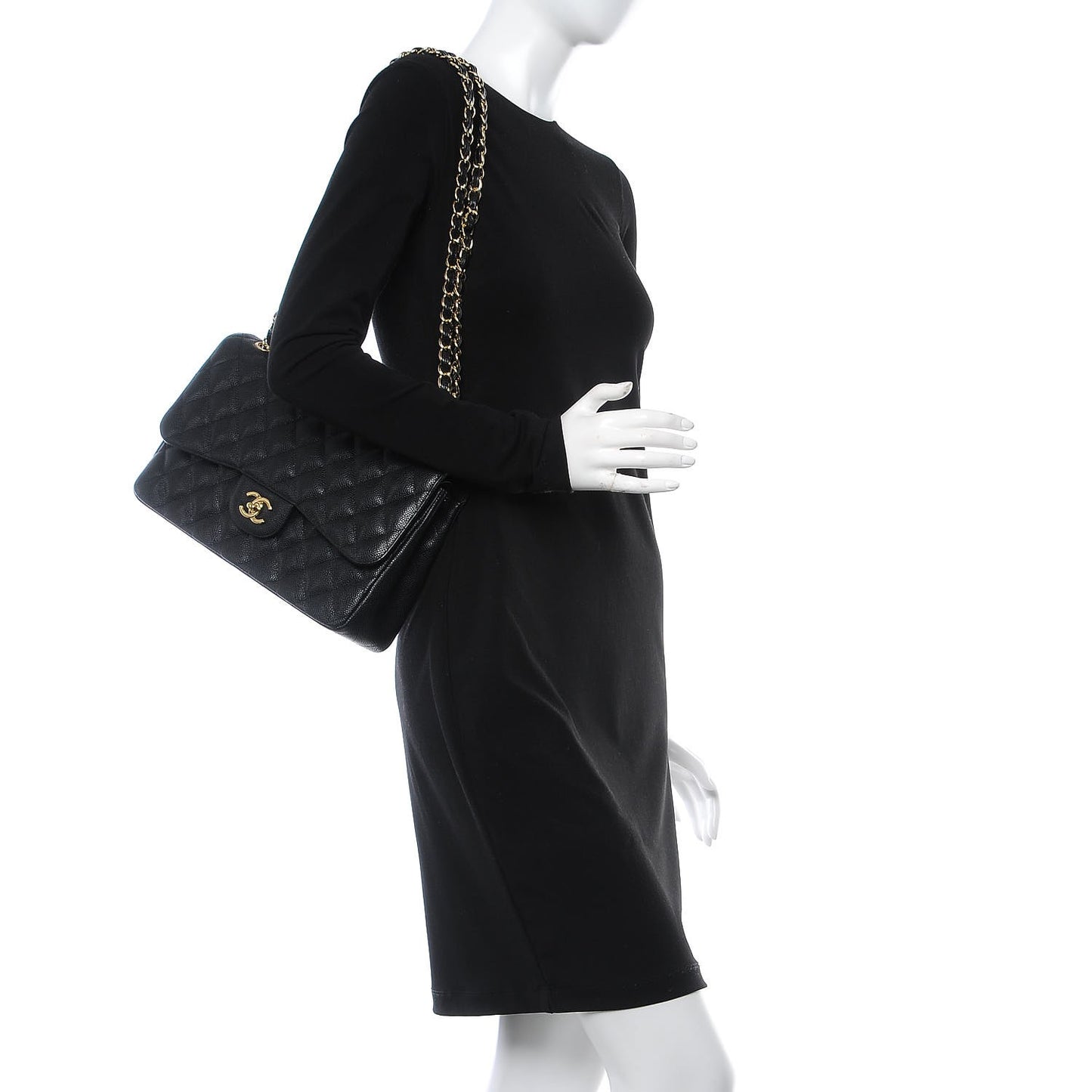 Caviar Quilted Jumbo Double Flap Black