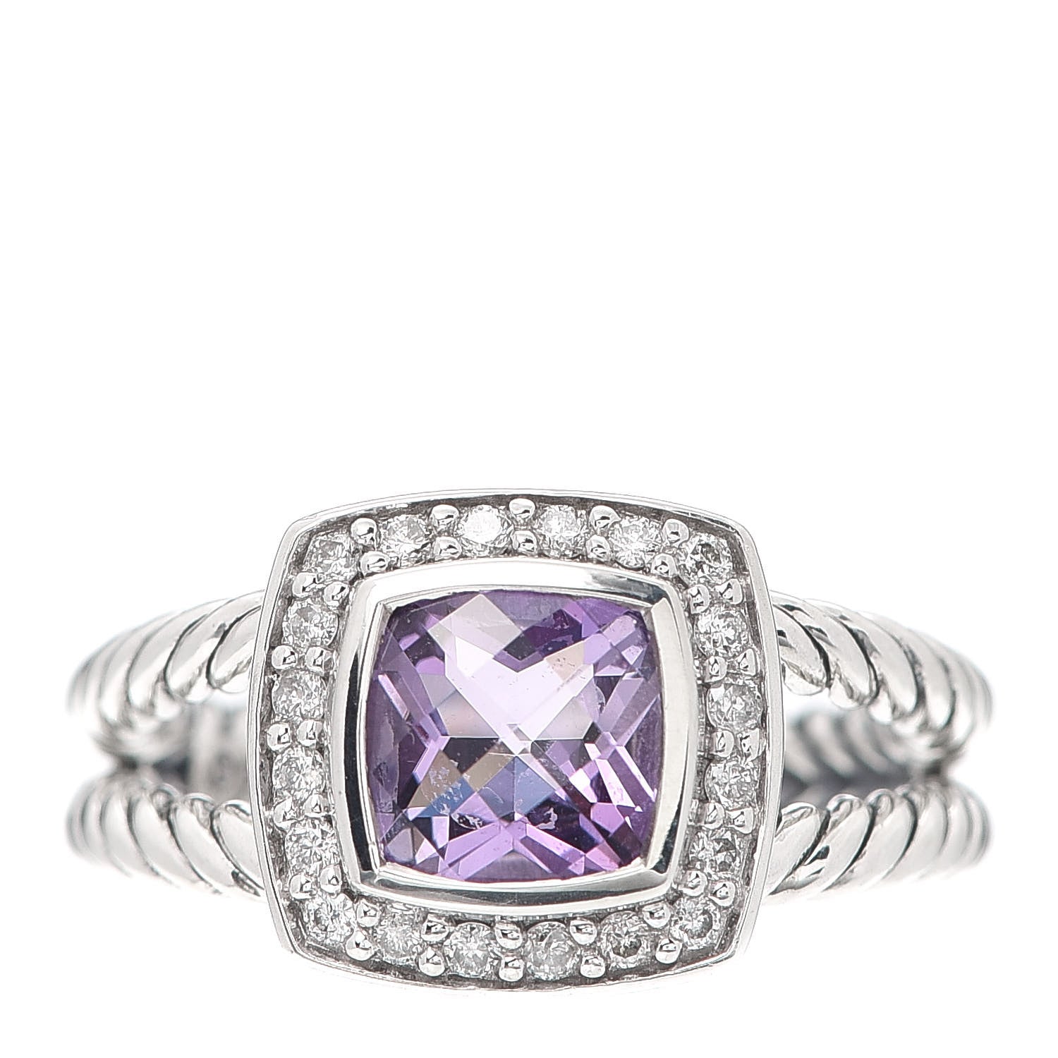 David Yurman Sterling Silver Diamond Amethyst 7mm Petite Albion Ring 53 6.25 1 of 4