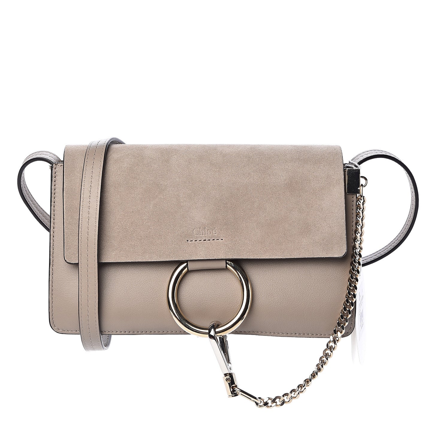 Suede Calfskin Small Faye Shoulder Bag Motty Grey