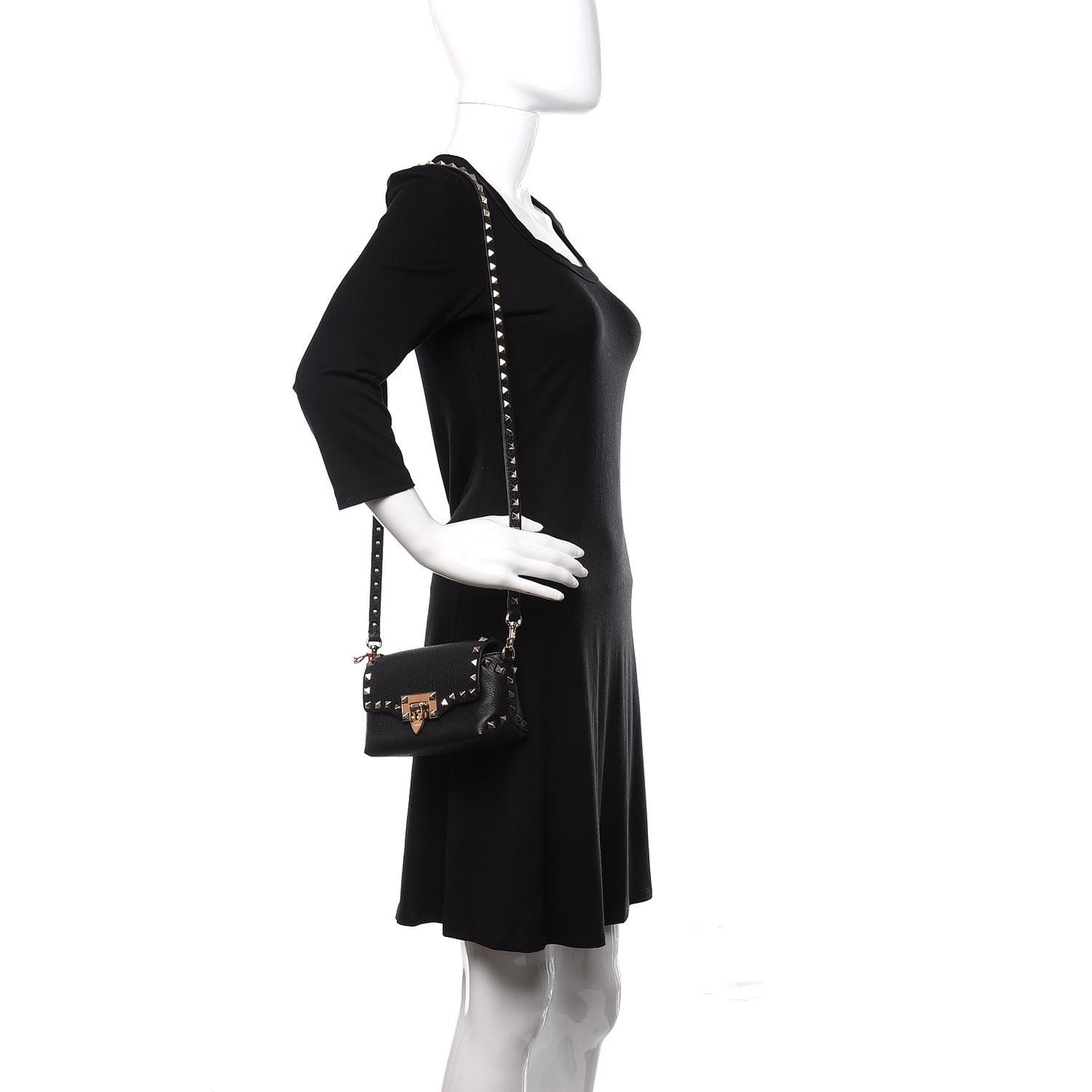 Pebbled Calfskin Mini Rockstud Crossbody Bag Black