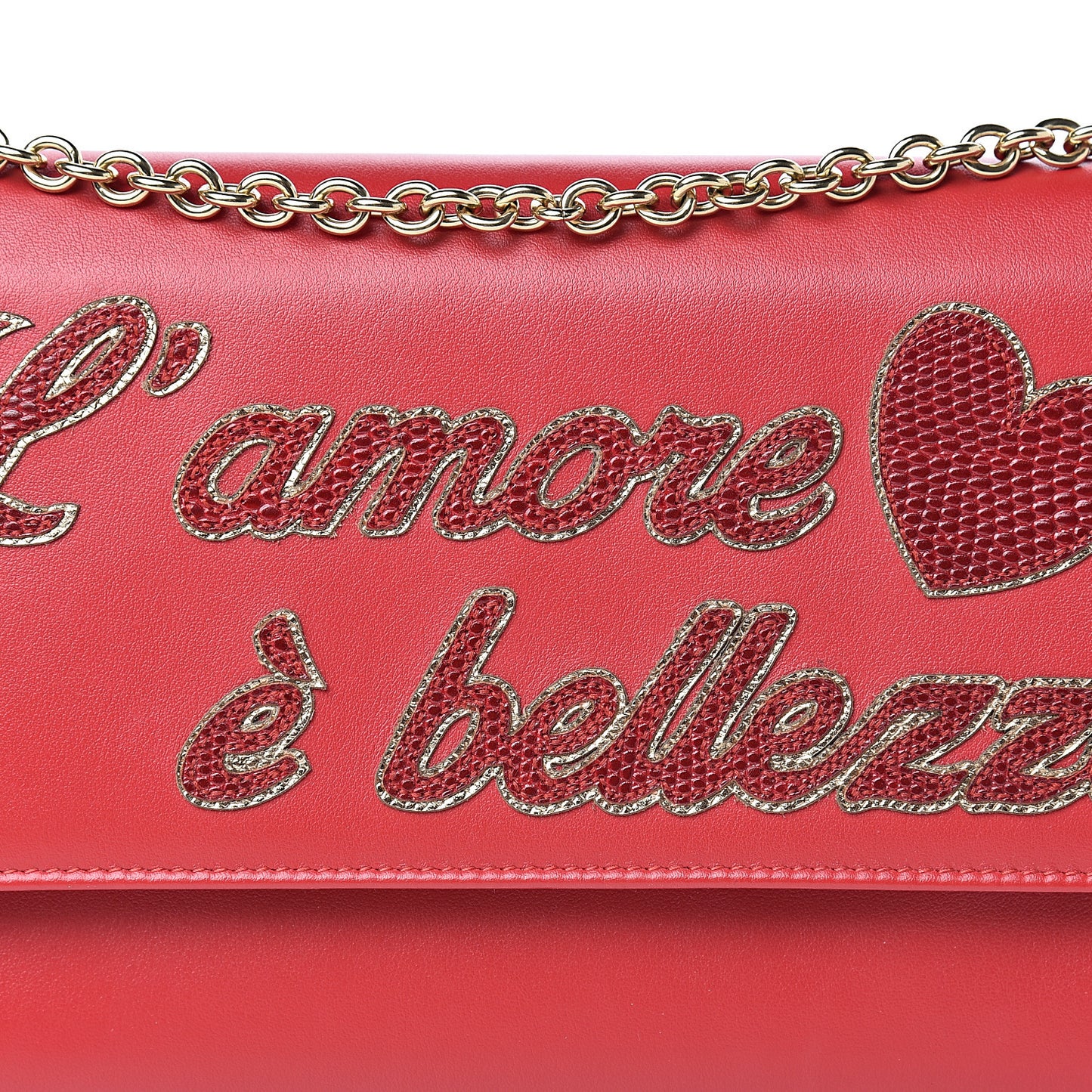 Vitello Embellished L'amore Wallet On Chain Rosso