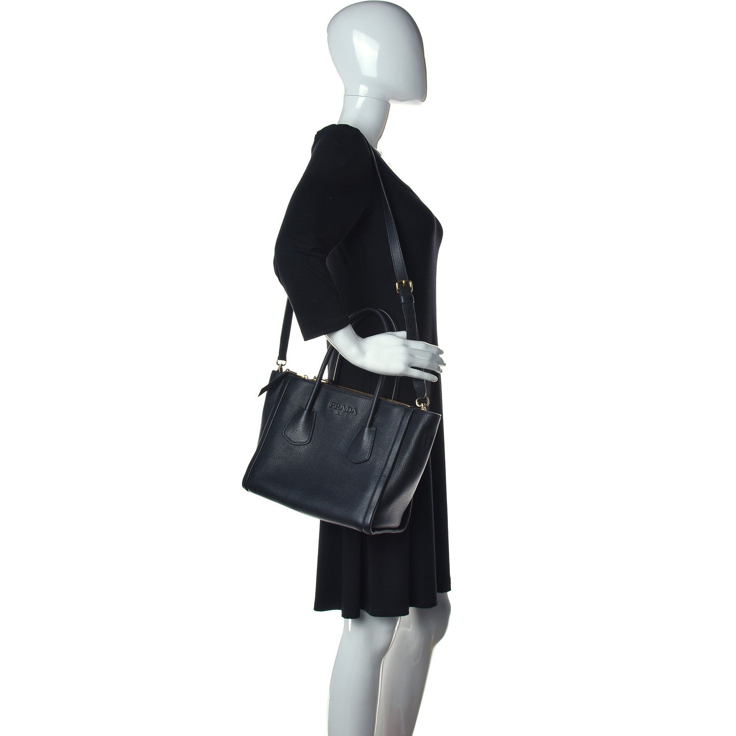Prada Grained Calfskin Monochrome Top Handle Tote Black 2 of 10