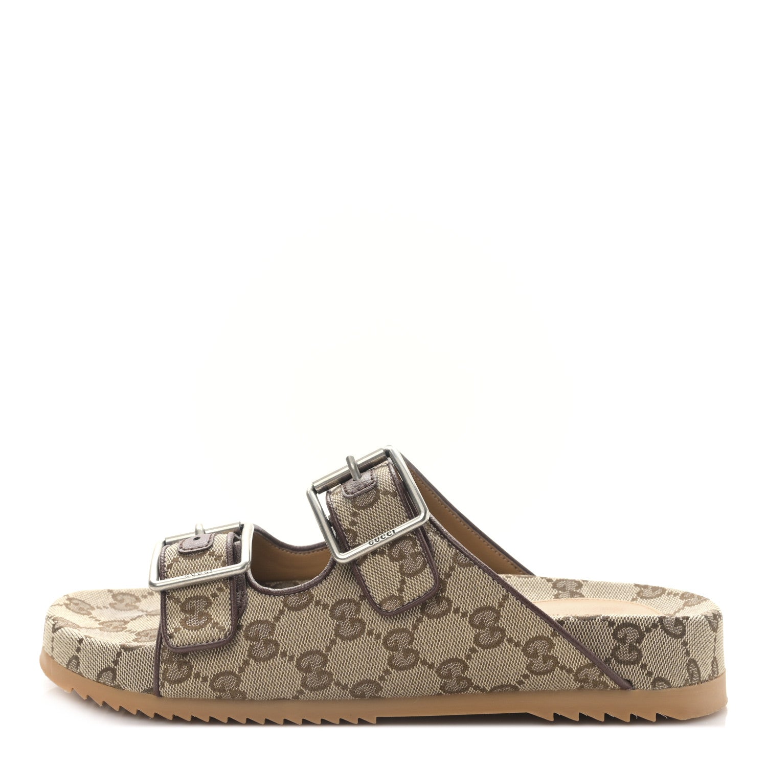 Gucci GG Monogram Lavaredo Eco Fabric Mens Slide Sandals With Straps 6 Beige Ebony Light Brown 1 of 9