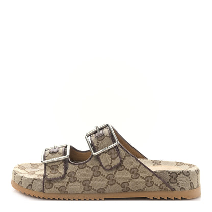 Gucci GG Monogram Lavaredo Eco Fabric Mens Slide Sandals With Straps 6 Beige Ebony Light Brown 1 of 9