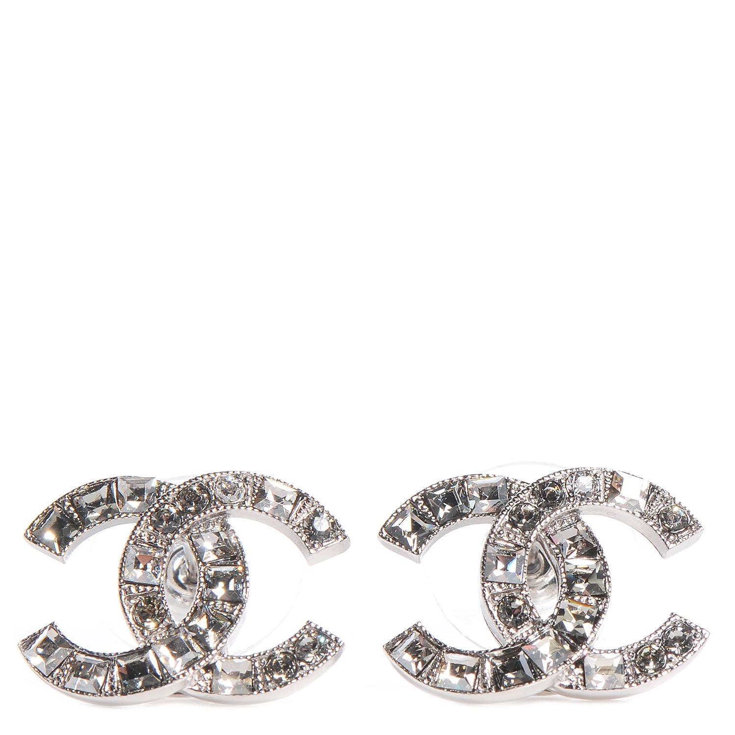 Chanel Crystal Baguette CC Earrings Grey 1 of 5